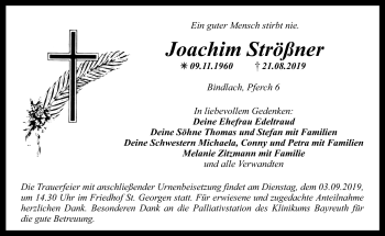 Anzeige von Joachim Strößner von Nordbayerischer Kurier