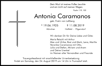 Anzeige von Antonia Caramanos von Nordbayerischer Kurier