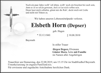 Anzeige von Elsbeth Horn von Nordbayerischer Kurier