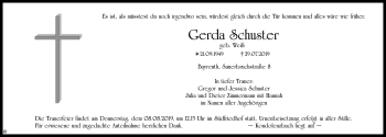 Anzeige von Gerda Schuster von Nordbayerischer Kurier