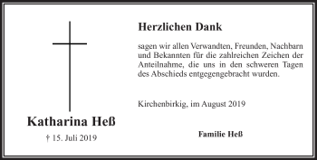 Anzeige von Katharina Heß von Nordbayerischer Kurier