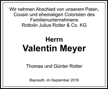 Anzeige von Valentin Meyer von Nordbayerischer Kurier