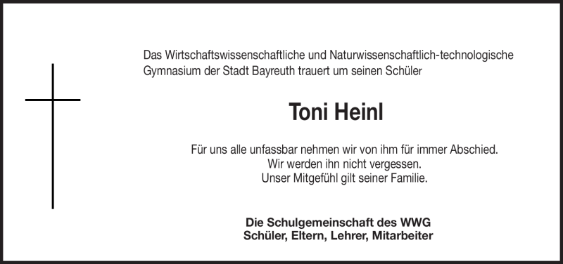  Traueranzeige für Toni Heinl vom 06.09.2019 aus Nordbayerischer Kurier