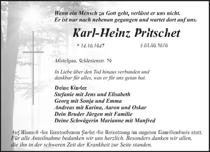  Traueranzeige für Karl-Heinz Pritschet vom 07.09.2019 aus Nordbayerischer Kurier