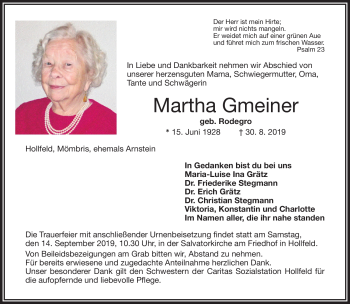 Anzeige von Martha Gmeiner von Nordbayerischer Kurier