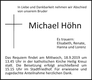 Anzeige von Michael Höhn von Nordbayerischer Kurier