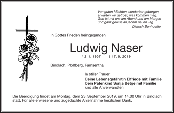 Anzeige von Ludwig Naser von Nordbayerischer Kurier