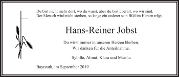 Anzeige von Hans-Reiner Jobst von Nordbayerischer Kurier