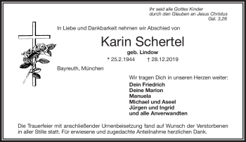 Anzeige von Karin Schertel von Nordbayerischer Kurier