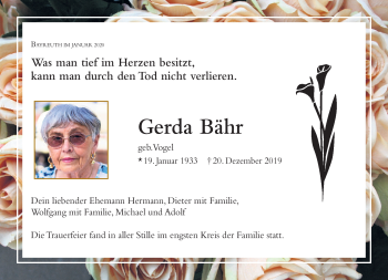 Anzeige von Gerda Bähr von Nordbayerischer Kurier