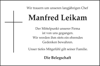 Anzeige von Manfred Leikam von Nordbayerischer Kurier