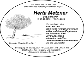 Anzeige von Herta Metzner von Nordbayerischer Kurier