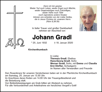 Anzeige von Johann Gradl von Nordbayerischer Kurier