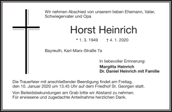 Anzeige von Horst Heinrich von Nordbayerischer Kurier