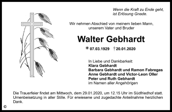 Anzeige von Walter Gebhardt von Nordbayerischer Kurier