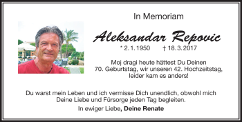 Anzeige von Aleksandar Repovic von Nordbayerischer Kurier