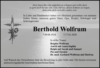Anzeige von Berthold Wolfrum von Nordbayerischer Kurier