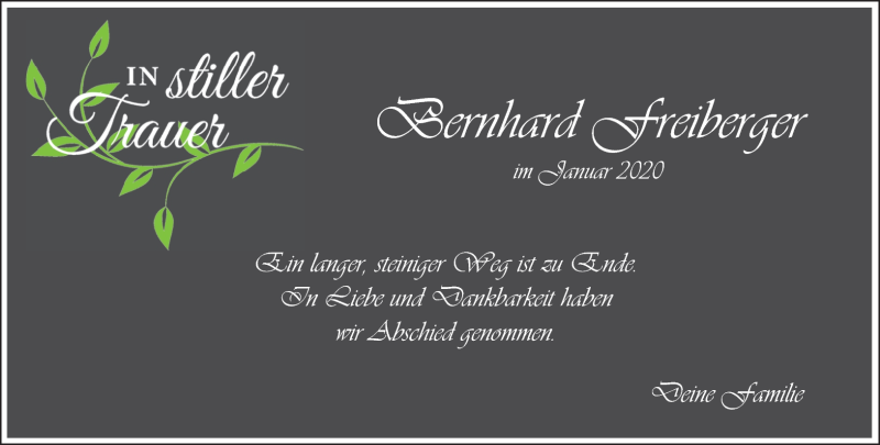  Traueranzeige für Bernhard Freiberger vom 28.01.2020 aus Nordbayerischer Kurier