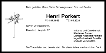 Anzeige von Henri Porkert von Nordbayerischer Kurier