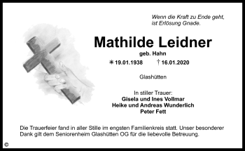Anzeige von Mathilde Leidner von Nordbayerischer Kurier
