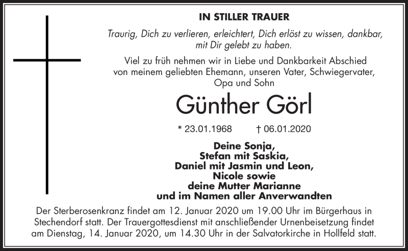  Traueranzeige für Günther Görl vom 11.01.2020 aus Nordbayerischer Kurier
