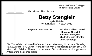 Anzeige von Betty Stenglein von Nordbayerischer Kurier