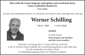 Anzeige von Werner Schilling von Nordbayerischer Kurier