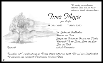 Anzeige von Irma Meyer von Nordbayerischer Kurier