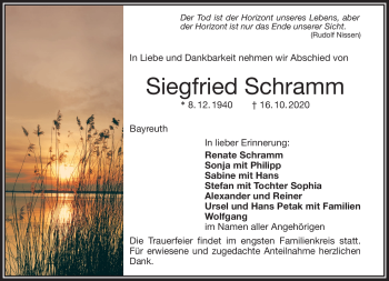 Anzeige von Siegfried Schramm von Nordbayerischer Kurier