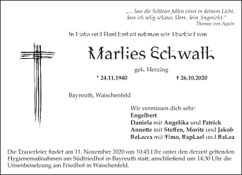 Anzeige von Marlies Schwalb von Nordbayerischer Kurier