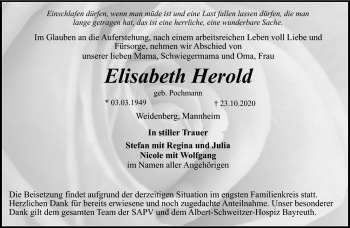 Anzeige von Elisabeth Herold von Nordbayerischer Kurier