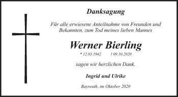 Anzeige von Werner Bierling von Nordbayerischer Kurier