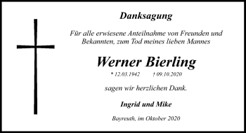 Anzeige von Werner Bierling von Nordbayerischer Kurier