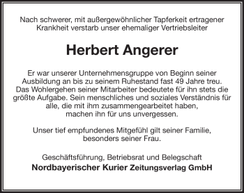 Anzeige von Angerer Herbert von Nordbayerischer Kurier