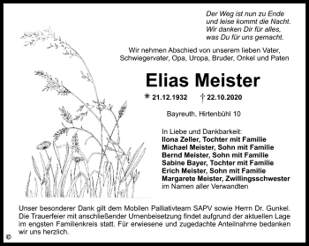 Anzeige von Elias Meister von Nordbayerischer Kurier