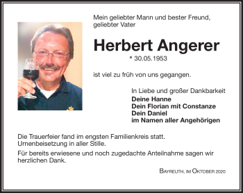 Anzeige von Herbert Angerer von Nordbayerischer Kurier