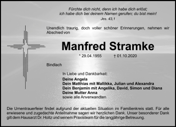 Anzeige von Manfred Stramke von Nordbayerischer Kurier