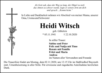 Anzeige von Heidi Witsch von Nordbayerischer Kurier
