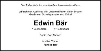 Anzeige von Edwin Bär von Nordbayerischer Kurier