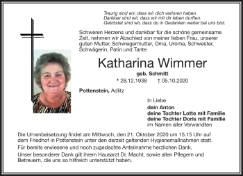 Anzeige von Katharina Wimmer von Nordbayerischer Kurier