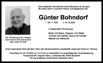 Anzeige von Günter Bohndorf von Nordbayerischer Kurier
