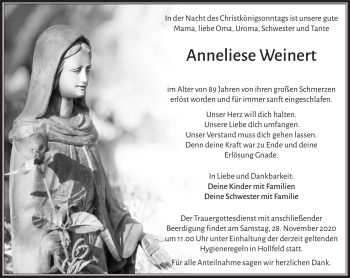 Anzeige von Anneliese Weinert von Nordbayerischer Kurier