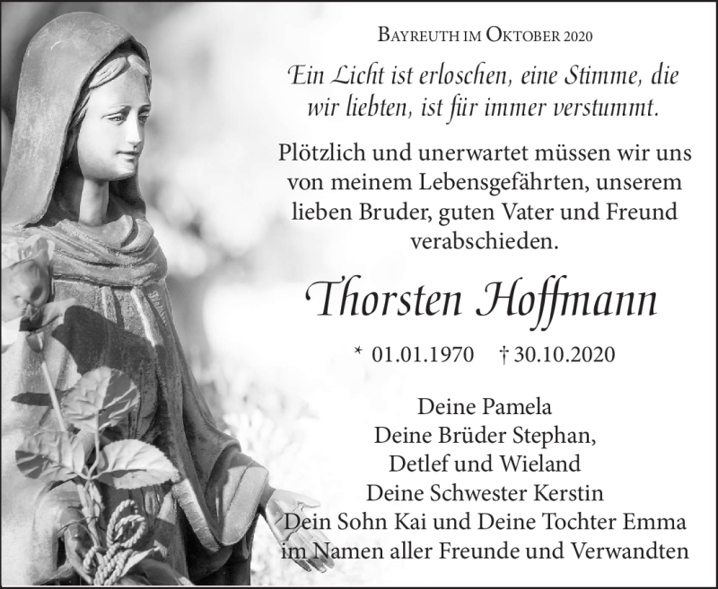  Traueranzeige für Thorsten Hoffmann vom 13.11.2020 aus Nordbayerischer Kurier