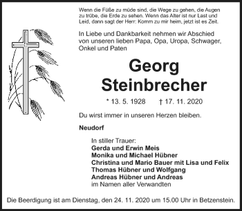 Anzeige von Georg Steinbrecher von Nordbayerischer Kurier