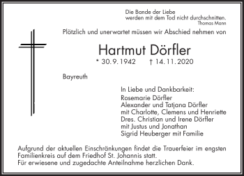 Anzeige von Hartmut Dörfler von Nordbayerischer Kurier