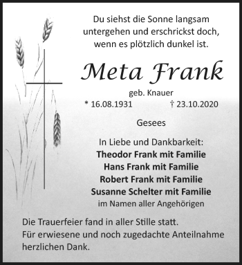 Anzeige von Meta Frank von Nordbayerischer Kurier