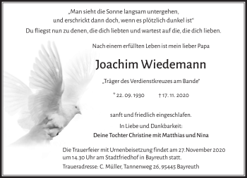 Anzeige von Joachim Wiedemann von Nordbayerischer Kurier
