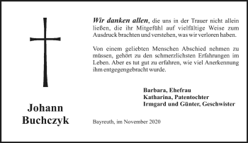 Anzeige von Johann Buchczyk von Nordbayerischer Kurier
