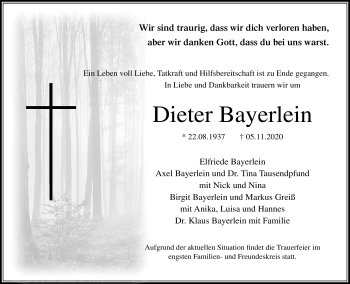 Anzeige von Dieter Bayerlein von Nordbayerischer Kurier