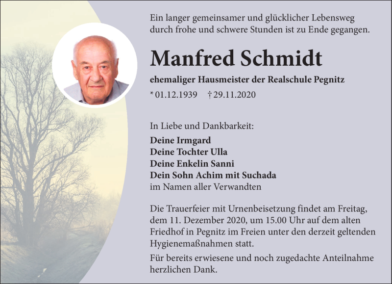 Traueranzeige für Manfred Schmidt vom 08.12.2020 aus Nordbayerischer Kurier